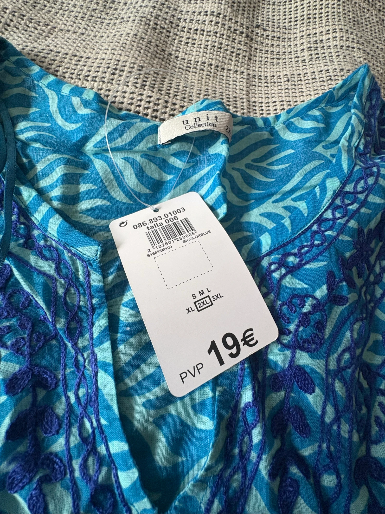 ethnische caftan tuniek strand unit 2xl 100% katoen blauw bedrukt – photo 4